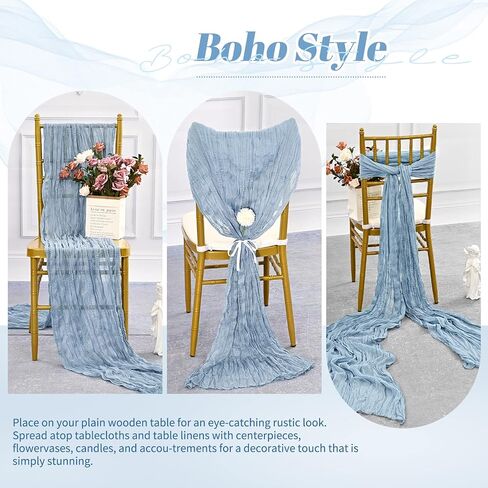 10 Pack Dusty Blue Cheesecloth Table Runner, 35×120 Inch Long Semi-Sheer Boho Rustic Guzae 10 ft Table Runner for Wedding , Party ,Bridal Shower Decor in Kuwait