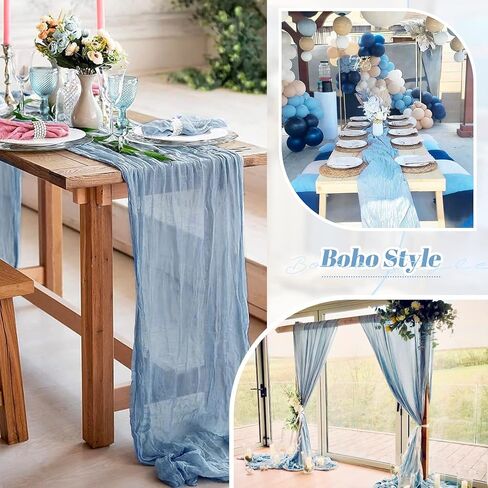 10 Pack Dusty Blue Cheesecloth Table Runner, 35×120 Inch Long Semi-Sheer Boho Rustic Guzae 10 ft Table Runner for Wedding , Party ,Bridal Shower Decor in Kuwait