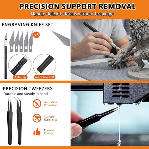 Precision 3D Printer Tool Kit, 30 PCS Model Cleaning & Finishing Set with Needle Files, Cleaning Needles, Precision Trimming Tool, Tweezers, Scrapers & Brushes for 3D Print Post Processing in Kuwait