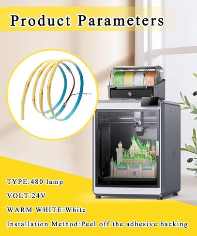 مجموعة استبدال شريط إضاءة LED للطابعة ثلاثية الأبعاد تناسب Creality K2 Plus K2P | شريط إضاءة LED ذاتي اللصق أبيض ساطع 24 فولت 6500 كيلو، التوصيل والتشغيل in Kuwait