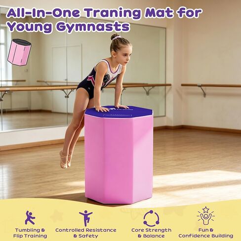 24.4" X 26"/24.4" X 29" Octagon Gymnastics Mat, Gymnastics Tumbling Equipment for Somersault, Backbend, Handspring, Tumbling Barrel Trainer Mat with High-Density Epe Foam for Home, Gym, Preschool in Kuwait
