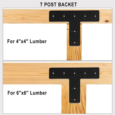 T Post Bracket 2PCS, T Flat Mending Plate for Wood 4x4,6x6 Lumber, Black Powder Coated Heavy Duty T Beam Bracket, T Shape Post to Beam Connectors in Kuwait