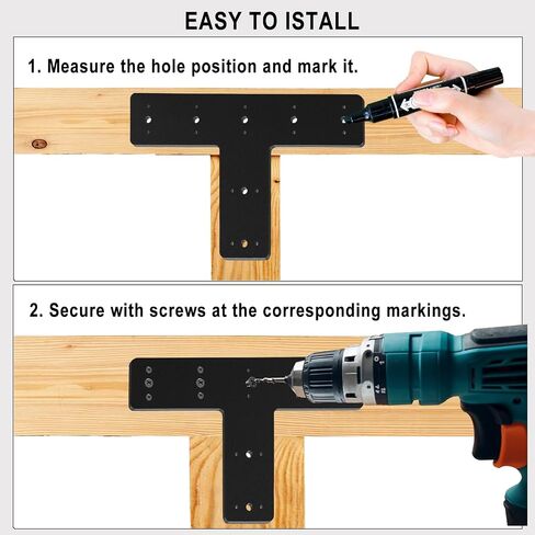 T Post Bracket 2PCS, T Flat Mending Plate for Wood 4x4,6x6 Lumber, Black Powder Coated Heavy Duty T Beam Bracket, T Shape Post to Beam Connectors in Kuwait