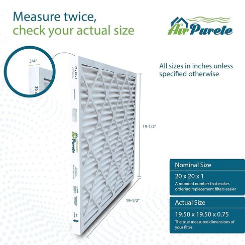 فلاتر هواء 20x20x1 | AirPurete AP-3M20201 مرشحات هواء فرن HVAC AC | الحجم الفعلي: 19.50 × 19.50 × 0.75 بوصة | MERV 8، MPR 600 (عبوة من 4 قطع) in Kuwait
