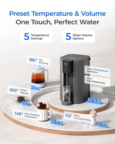 Waterdrop C1H Instant Hot Countertop RO System, No Installation Required | 6-Stage RO Filtration, Glass Bottle Included, 3:1 Pure to Drain, NSF/ANSI 372 Certified, Countertop RO Water Filter in Saudi Arabia