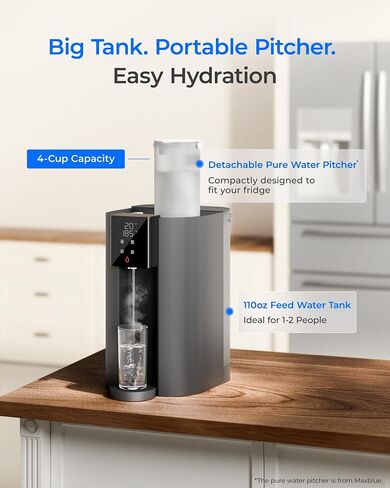 Waterdrop C1H Instant Hot Countertop RO System, No Installation Required | 6-Stage RO Filtration, Glass Bottle Included, 3:1 Pure to Drain, NSF/ANSI 372 Certified, Countertop RO Water Filter in Saudi Arabia