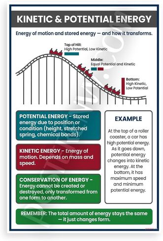 Kinetic and Potential Energy Roller Coaster Diagram Educational 12x18 US Made Poster in Saudi Arabia