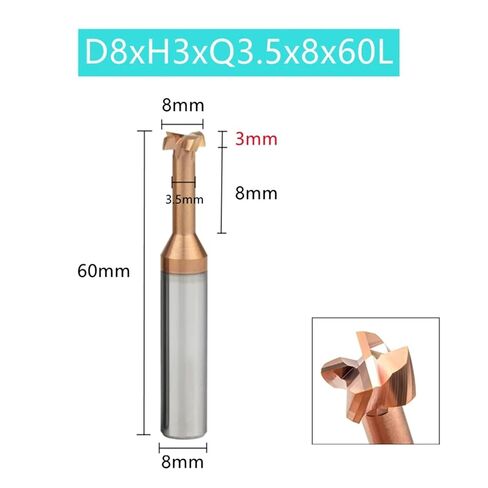 T Type Grooving Milling Cutters - Tungsten Steel Slotting Router Bits, 2pcs, D4mm-12mm, High Precision Endmill(D8xh3xq3.5x8x60l) in Kuwait