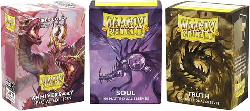 Dragon Shield | Red/Gold, Soul & Truth Bundle | 3×100 CT Matte Dual Standard Size Card Sleeves – Smooth & Tough Premium TCG Sleeves | Compatible Magic: The Gathering in Kuwait