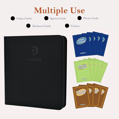 12 Pocket Zippered Trading Card Binder - Ringless,20 Page (12-Slot) Portfolio for Pokemon/TCG/Sports Cards, Waterproof Premium PU Leather with Diamond Texture Surface(35x33x4.5cm) (black) in Kuwait