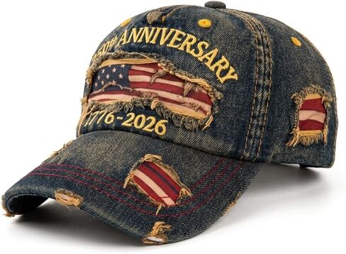 USA 250th Anniversary Baseball Cap, Vintage Distressed Embroidered Hat, Retro American Tribute Gift for Patriots and Veterans，Patriotic American Ripped Flag Embroidered Vintage Washed Hat in Kuwait
