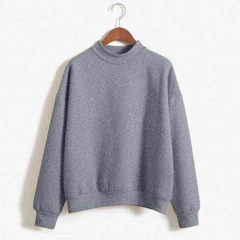المرأة وهمية الرقبة البلوز عادي Crewneck بلوزات Mockneck البلوز كم طويل الخريف كنزة صوف القمم in Kuwait