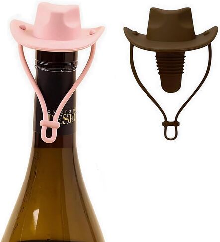 Silicone Wine Stoppers, Cowboy Hat and Magic Hat Wine Bottle Stopper Sealer, Keeps Fresh for 15 Days, Home Decoration and Winer's Gifts (2PCS, Coffee+Pink) in Kuwait