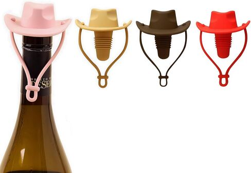 Silicone Wine Stoppers, Cowboy Hat and Magic Hat Wine Bottle Stopper Sealer, Keeps Fresh for 15 Days, Home Decoration and Winer's Gifts (2PCS, Coffee+Pink) in Kuwait