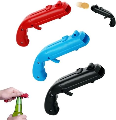 3 PCS Pistol Ejection Bottle Opener, Red, Blue, Black Beer Bottle Opener with Launcher, Creative Shooter for Beer Soda Drinks, Fun Party Bar Tool Gift for Men Dad Him in Kuwait