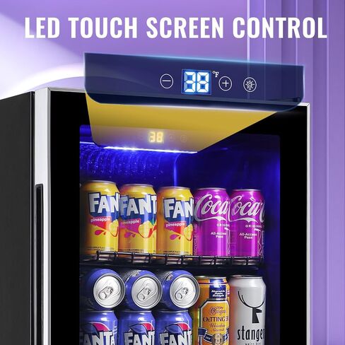 WANAI 3.5 Cu.ft Beverage Refrigerator & Mini Cooler with LED Touch Panel 125 Can Small Beer Fridge with Glass Door for Wine Soda Juice Clear Front Removable Shelves for Home Office Bar in Kuwait