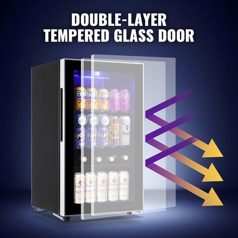 WANAI 3.5 Cu.ft Beverage Refrigerator & Mini Cooler with LED Touch Panel 125 Can Small Beer Fridge with Glass Door for Wine Soda Juice Clear Front Removable Shelves for Home Office Bar in Kuwait