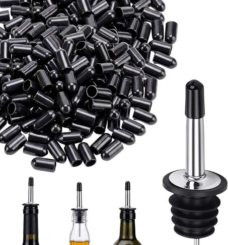 200 Pack Liquor Pour Spout Covers Dust Barriers Black Rubber Bottle Caps Protective Lids for Kitchen Olive Oil and Vinegar Dispensers in Kuwait