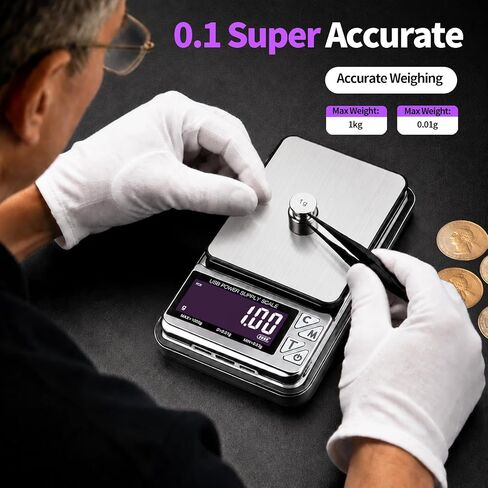 Coin Scale, 1kg/0.01g High Precision Jewelry Scale & gram Scale | 7 Units, PCS Counting, Supports USB-C, Micro-USB, and Lightning charging ports in Kuwait
