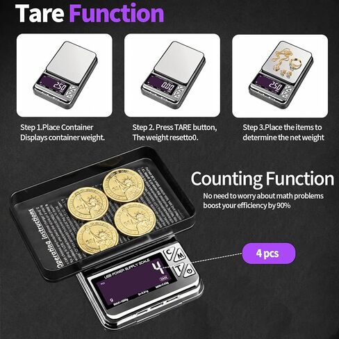 Coin Scale, 1kg/0.01g High Precision Jewelry Scale & gram Scale | 7 Units, PCS Counting, Supports USB-C, Micro-USB, and Lightning charging ports in Kuwait
