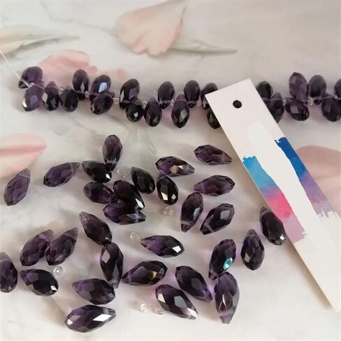 Hanging Crystals Prisms 52pcs/Bag Violet 12x6mm Loose Teardrop Drop Crystal Pendants Prisms Jewelry Part Hangings Crystals for Decoration in Kuwait
