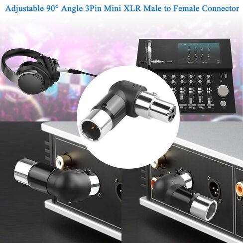 QIANRENON قابل للتعديل بزاوية 90 درجة محول ميكروفون صغير XLR مطلي بالذهب 3Pin Mini XLR ذكر إلى أنثى موسع موصل الزاوية اليمنى، لكاميرا الفيديو اللاسلكية المثبتة على طية صدر السترة in Kuwait