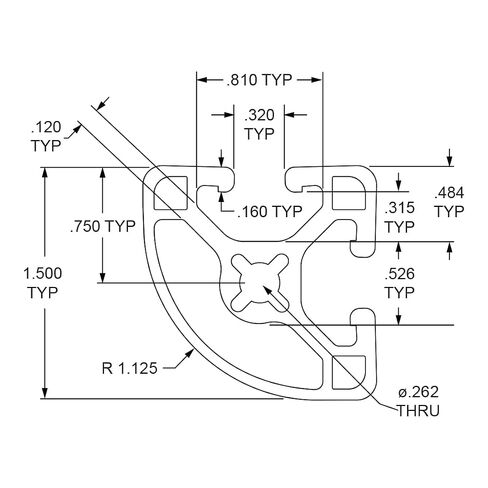 8020، 1517، 15 سلسلة 1.5 بوصة × 1.5 بوصة 1.5x1.5 T-Slotted ربع دائري من الألومنيوم DIY مقذوف دائري قوس خطي فتحة قضيب السكك الحديدية 80/20 (لايت ناعم، أنودة شفافة، طول 89 بوصة) in Kuwait