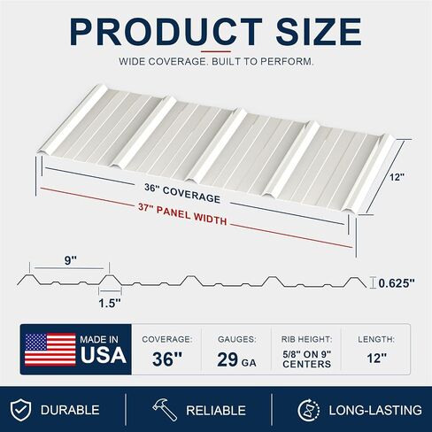 4 Pack DIY PPGI Metal Roofing Panels, 36" x 12", 29 Gauge High Rib Corrugated Steel Sheets for Pergolas, Patio Covers, Fence Panels, Small Sheds & Decorative Outdoor Projects(Ivory) in Kuwait