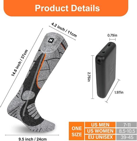Heated Socks, 5V 6000mAh Rechargeable Heated Socks for Men & Women, Electric Socks with 3 Heating Levels for Winter, Skiing, Hunting, Camping, Hiking, Cycling, Outdoor Work in Kuwait
