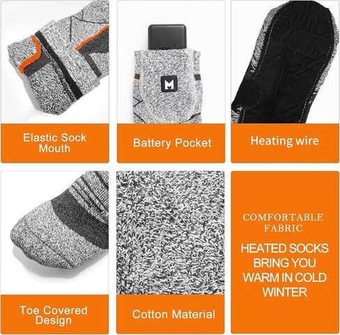 Heated Socks, 5V 6000mAh Rechargeable Heated Socks for Men & Women, Electric Socks with 3 Heating Levels for Winter, Skiing, Hunting, Camping, Hiking, Cycling, Outdoor Work in Kuwait
