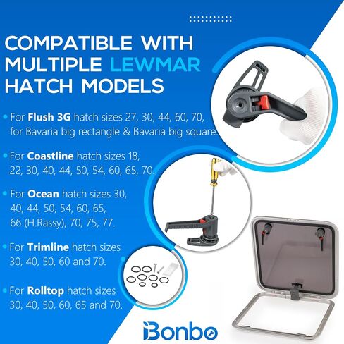 طقم قطع غيار فتحة مقبض كبير 361680990 من Bonbo مناسب لفتحة Lewmar المنخفضة والمتوسطة، من أجل Flush 3G، الساحل، المحيط، Trimline، Rolltop Hatch in Kuwait