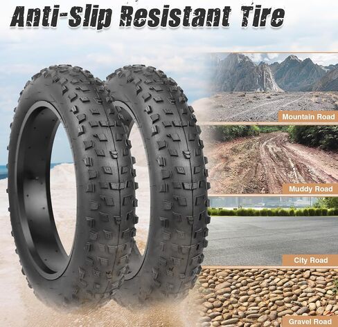 عبوتان من إطارات الدراجات مقاس 20 × 4 (98-406) شديدة التحمل، مداس كبير بمقبض كبير للدراجات الكهربائية، ودراجات الثلج لطرادات الشاطئ للمسارات الصخرية لجبل الحصى in Kuwait