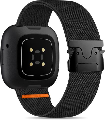 HSWAI مشبك باراشوت حزام قابل للتمدد متوافق مع Fitbit Versa 4 Bands للنساء/Versa 3/Sense/Sense 2 Bands، أساور معصم من النايلون المطاطي الرياضي الناعم القابل للتعديل للنساء والرجال in Kuwait