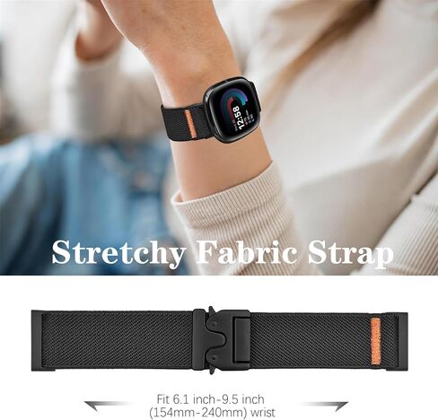 HSWAI مشبك باراشوت حزام قابل للتمدد متوافق مع Fitbit Versa 4 Bands للنساء/Versa 3/Sense/Sense 2 Bands، أساور معصم من النايلون المطاطي الرياضي الناعم القابل للتعديل للنساء والرجال in Kuwait