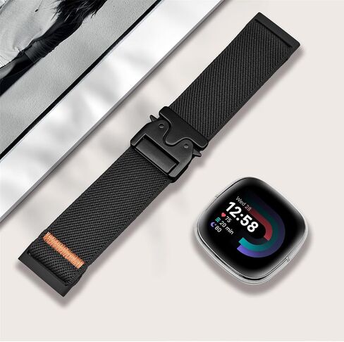 HSWAI مشبك باراشوت حزام قابل للتمدد متوافق مع Fitbit Versa 4 Bands للنساء/Versa 3/Sense/Sense 2 Bands، أساور معصم من النايلون المطاطي الرياضي الناعم القابل للتعديل للنساء والرجال in Kuwait