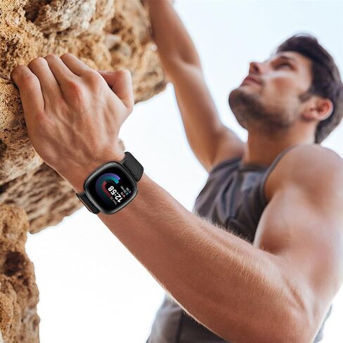 HSWAI مشبك باراشوت حزام قابل للتمدد متوافق مع Fitbit Versa 4 Bands للنساء/Versa 3/Sense/Sense 2 Bands، أساور معصم من النايلون المطاطي الرياضي الناعم القابل للتعديل للنساء والرجال in Kuwait