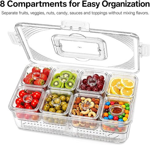Upgraded 8-Compartment Chilled Condiment Server with Carry Handle, Large Cocktail Garnish Tray, Portable Fruit Tray with Ice Bottom, Cook Out Essentials for BBQ, Taco Bar, Camping in Kuwait