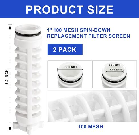 1" 100 Mesh Spin-Down Replacement Filter Screen for Rusco Sediment Filter | 2 Pcs 5" Long Spin Down Filter for Well Pump Water & Sprinkler Irrigation Compatible with Rusco 1 Inch Spin Down in Kuwait