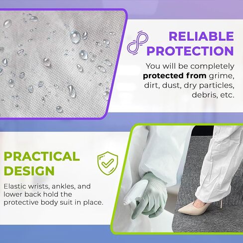 AMZ Medical Supply Disposable Coverall with Hood, X-Large White, 60 GSM SMS Fabric, Elastic Wrists Ankles Back, Front Zipper with Storm Flap, Lightweight Work Coverall in Kuwait