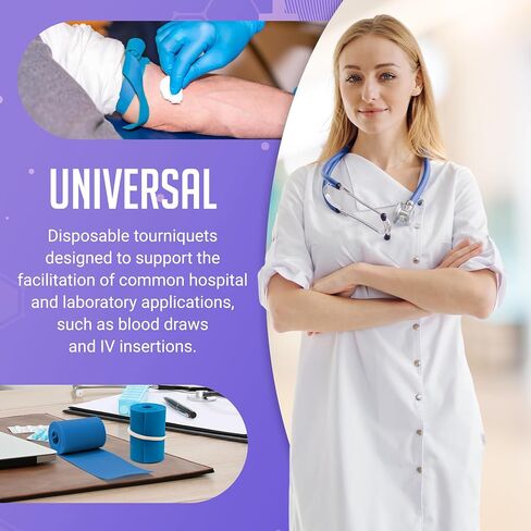 AMZ Medical Supply Disposable Tourniquets, Blue 1 x 18 Inch, Pack of 250, Textured Slip-Resistant Surface, Pre-Cut Rolled Banded, Latex-Free Polyisoprene for Lab and General Use in Kuwait