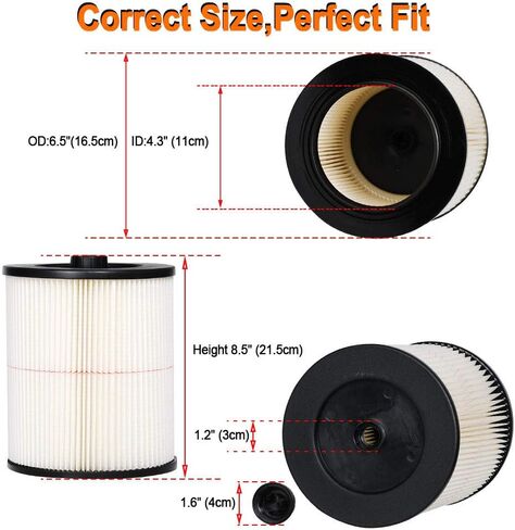 SaferCCTV Wet/Dry Cartridge Filter Compatible with Craftsman 5 6 8 9 12 14 16 20 & 32 Gallons Vacuum Filter Compatible with Shop Vac, 9-17816, 17816, 00917816000, 00917912000 & 17912 (1Pack) in Kuwait