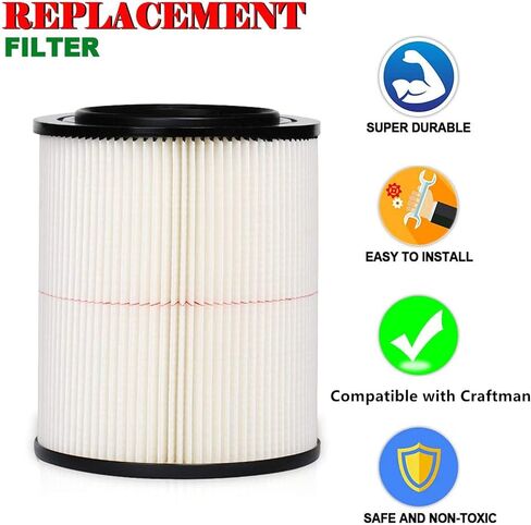 SaferCCTV Wet/Dry Cartridge Filter Compatible with Craftsman 5 6 8 9 12 14 16 20 & 32 Gallons Vacuum Filter Compatible with Shop Vac, 9-17816, 17816, 00917816000, 00917912000 & 17912 (1Pack) in Kuwait
