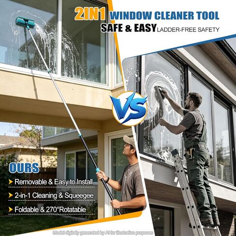 FIDISP 20FT High Ceiling Duster Kit, 4.5–12ft Heavy Duty Extension Pole, 9PCS with Hooks, Telescoping Duster, Fan Cleaner & Web Brush, Commercial/Home Use for Windows, Fans, Ceilings & Outdoor in Kuwait