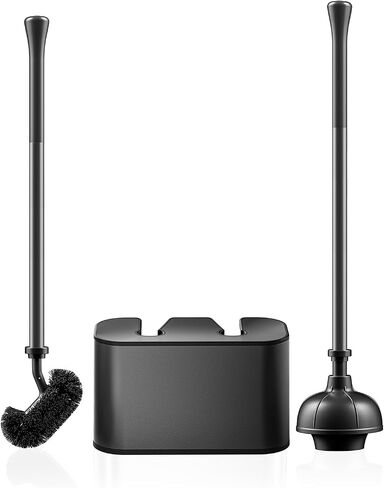 HAMITOR Toilet Brush and Plunger Set: 2-in-1 Hidden Toilet Bowl Brush and Holder with 22'' Long Handles, Updated 2026 No-Rust Stainless Steel Design, Modern Bathroom Toilet Accessories, Black, 1-Pack in Kuwait