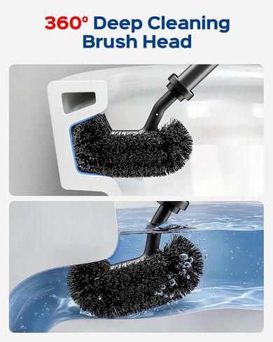 HAMITOR Toilet Brush and Plunger Set: 2-in-1 Hidden Toilet Bowl Brush and Holder with 22'' Long Handles, Updated 2026 No-Rust Stainless Steel Design, Modern Bathroom Toilet Accessories, Black, 1-Pack in Kuwait
