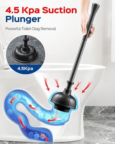 HAMITOR Toilet Brush and Plunger Set: 2-in-1 Hidden Toilet Bowl Brush and Holder with 22'' Long Handles, Updated 2026 No-Rust Stainless Steel Design, Modern Bathroom Toilet Accessories, Black, 1-Pack in Kuwait