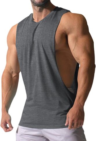 Summer Mens Solid Color Cut Off Side Muscle Tank Top Wide Armhole Sleeveless Shirts Slim Fit Workout Gym Tops in Kuwait