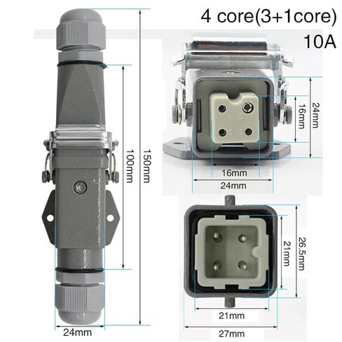 HDC-HA-4 Heavy Duty Connector 4/5/6/8 Core Pins Aviation Industry Waterproof Sand Proof Socket 250V 10A/16A(4core) in Saudi Arabia