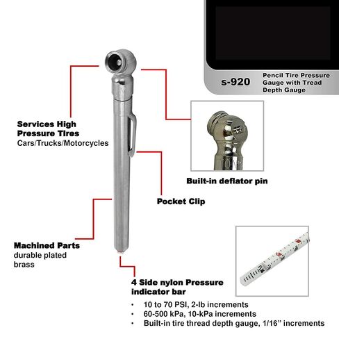 (S-920) Pencil Tire Pressure Gauge with Tread Depth Gauge in Kuwait