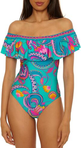 Trina Turk Women's Mykonos Ruffle One Piece Swimsuit, Off Shoulder, Bathing Suits for Women in Kuwait